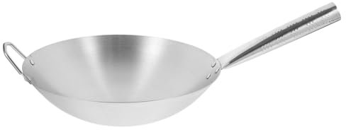 Ipetboom Wok De Acero Inoxidable 30 Cm Antiadherente Reforzado Apto Para Todo Tipo De Cocinas Doméstico y Profesional Para Freír Verduras y Carne
