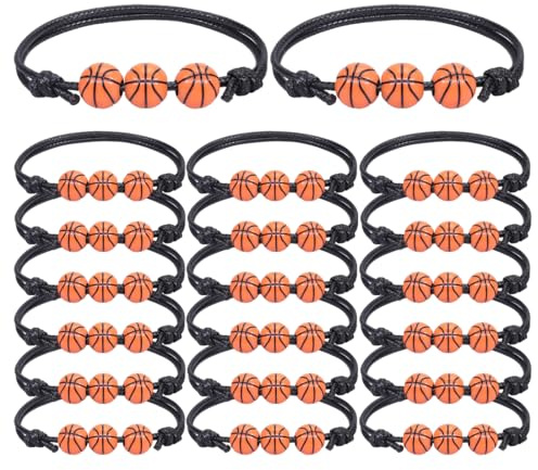 20 pulseras de baloncesto, pulseras de la amistad para niños, pulseras deportivas ajustables para fiestas de cumpleaños, etc. Artículos de baloncesto.