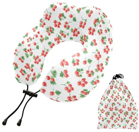 KLL Bonita almohada portátil en forma de U de grosella roja blanca para viajes en avión, viajes, camping, apoyo para adultos