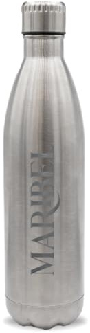 DEREGALOOS Botella Personalizada con Nombre. Bidón de Acero Inoxidable sin BPA de 1L. Tapón a Rosca. Diseño con Grabado Láser. Regalo Original para Niños y Adultos. Yoga, Ciclismo, Oficina