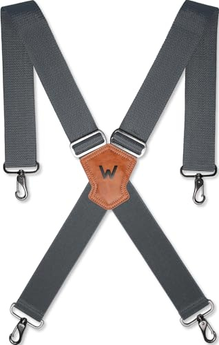 WELKINLAND 2-Inch Gray Suspenders for Men, Heavy Duty Work Suspenders for Men, Rugged-Hook Belt Loop Suspenders, Comfy Wide Suspender for Pants, Men's Suspender for Jeans