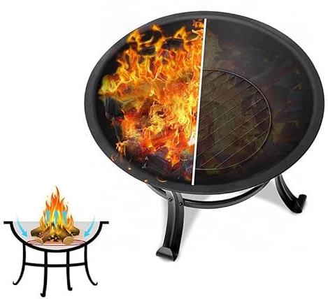 Braciere portatile a legna e carbone con copertura in rete, barbecue all'aperto e braciere per giardino, patio, campeggio e riscaldamento interno