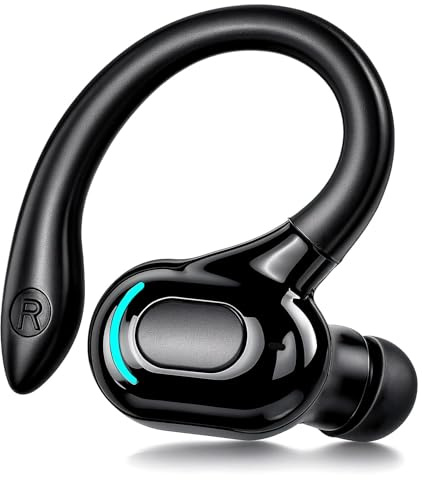 Auricolare Bluetooth senza fili V5.2 con microfono integrato (Nero) | Auricolare Mono Giro Orecchino 360° 20h di Lettura per iPhone Android PC Desktop Guida Affari Sport Riduzione del Rumore