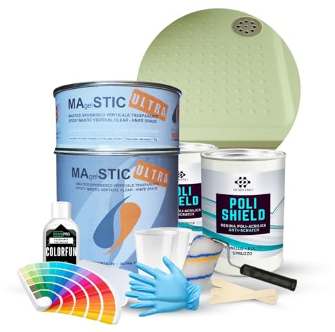 Resin Pro® ShowerFix Kit - Riparazione Piatto Doccia/Vasca con Mastice Epossidico Rapido, Vernice Protettiva, Made in Italy - Opaca Verde Chiaro