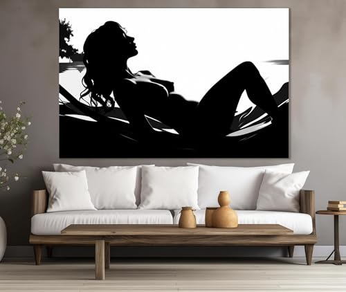 CAOXTART Poster und Drucke, Akt-Silhouette-Gemälde, Schwarz-Weiß-Frauenporträt auf Leinwand, Wandbild fürs Schlafzimmer (70x100cm/Rahmenlos)