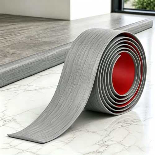 Dshunnc Übergangsprofil Selbstklebend 5cm x 1.5m Übergangsleiste Boden | Abdeckleisten für Fußböden, Übergangsleiste für zum Verbinden Laminat, Teppich, Fliesen von Bodenlücken（Graue Holzmaserung）