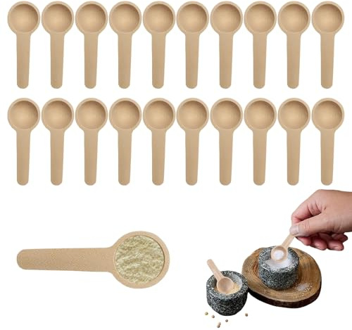 20 Pack Mini Wooden Spice Spoons, Food Grade Natural Lotus Wood Small Teaspoons, 6.8cm Round Tiny Wood Spoons for Condiments Jam Honey Sugar Coffee Tea
