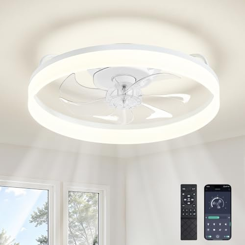 RLMIEL Moderno Ventilador de Techo con Luz y Mando a Distancia & APP,LED Regulable Lamparas de Techo con Ventilador 6 Velocidades Ventilador Lampara Techo para Dormitorio