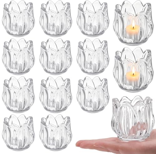 INTERWARM 26 Stück Durchsichtiger Votivkerzenhalter Teelichthalter Aus Glas In Blumenform Teelichthalter Aus Dickem Glas In Großen Mengen Für Hochzeitsdekoration Geburtstag Jahrestag Parteien