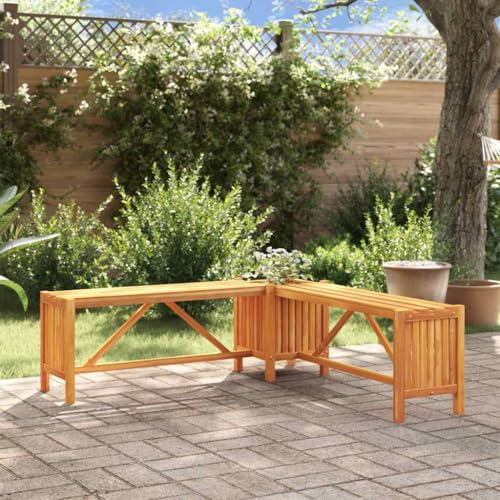 KPOUTRFG Panca da giardino in legno di acacia, 150 cm, con due fioriere per terrazza e giardino, panca con fioriere integrate in legno massiccio