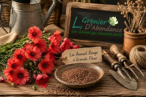 150 graines Fleurs à semer - Le Grenier d'Abondance - LIN Annuel rouge à grande fleur - Linum Grandiflorum