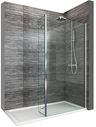 ELEGANT 900mm Walk in Wetroom Shower Enclosure 8mm Easy Clean Glass Frameless Shower Screen Panel with 300mm Return Panel and Support Bar
