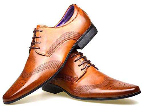 S & B Footwear Mens Leather Lined Smart Wedding Lace Up Brogues Formal Dress Oxford Shoes Size 6-12 (7 UK, Brown 2)
