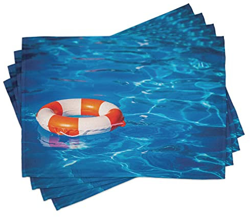 ABAKUHAUS Boje Platzmatten, Rettungsring im kristallklaren Swimmingpool-Sommer-entspannenden Ferien-Sport-Thema, Tiscjdeco aus Farbfesten Stoff für das Esszimmer und Küch, Orange Weiß Blau
