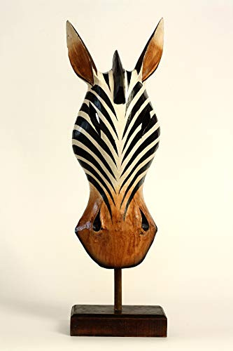 G6 Collection Holz-Maske mit Ständer, handgefertigt, Zebra, 50,8 cm 20 Tall Striped Brown with Striped Pattern