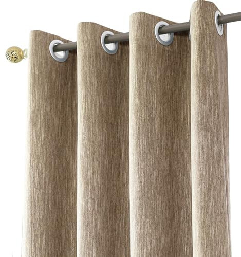 Melodieux Cotton Blend Door Curtain - Semi Sheer Room Darkening Curtains with Tie Backs, Linen Look, Eyelet Ring Top, Thermal Insulated Drapes for Livingroom, Bedroom, Window (Coffee, 46''x72'' Drop)
