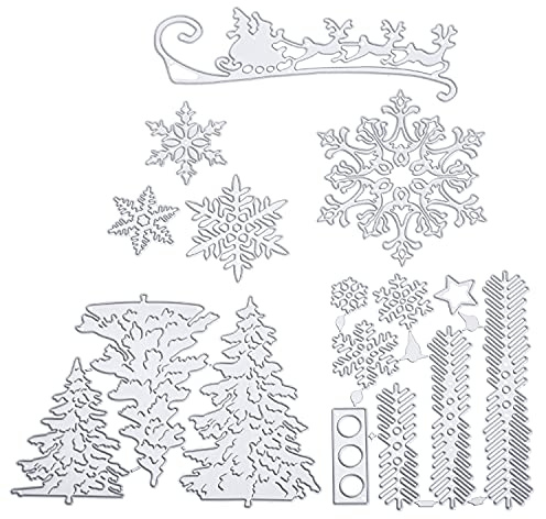 9Stück Stanzschablone Set Stanzformen Schneeflocken Weihnachtsbaum Rentier Reh Prägeschablonen Prägung Schablone Stanzschablonen für Weihnachten DIY Scrapbooking Papier Karten Foto Album Kunst Basteln