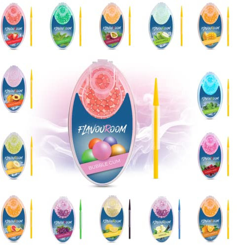 Flavouroom - 100 cápsulas sabor a chicle | Capsulas aromaticas para un sabor inolvidable | incluye caja para guardar las bolas Bubble Gum Click Pods