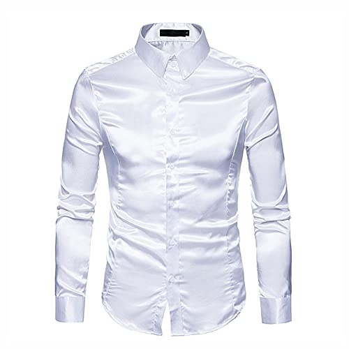 Camicia Da Uomo In Raso Liscio - Smoking, Formale, Casual Da Lavoro - Maniche Lunghe, Colletto Con Bottoni, Slim Fit - Puro Colore