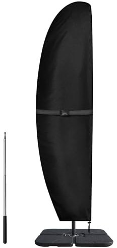 Dokon Copertura per Ombrellone a Braccio Decentrato Impermeabile Copertura Ombrellone Decentrato da 3 a 4m con Asta, Anti-UV Tessuto Oxford 420D Telo Copri Ombrelloni da Giardino (265x70/50cm) Nero