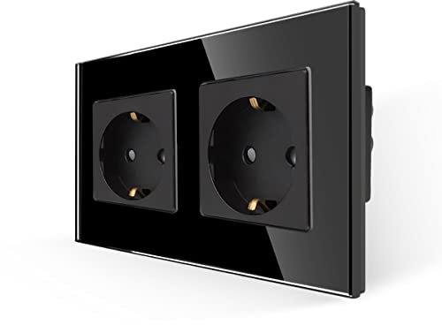 JIMEIDA Doppelsteckdose in Schwarz, 16Amp Glas Schuko Steckdosen Unterputz Schutzkontakt Wandsteckdose- 157*86mm, 250V, 2 Fach