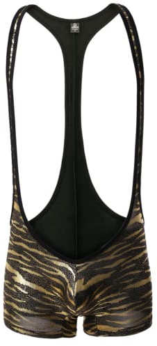 Juflam Mäns bodysuit brottning singlet atletisk leotard underkläder gym sportkläder undertröja, JJ37 guld, XL