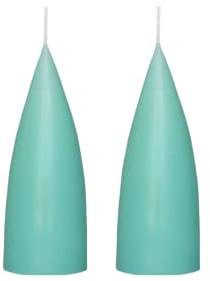 Kunstindustrien® Stumpenkerzen, Hergestellt in Dänemark, 43 Farben verfügbar, Kegel Kerze, Durchgefärbte Stumpenkerze lange Brenndauer von 15 Stunden, Kerzen Deko, 2 Stück, 6,5 x 16cm (Mint Grün)