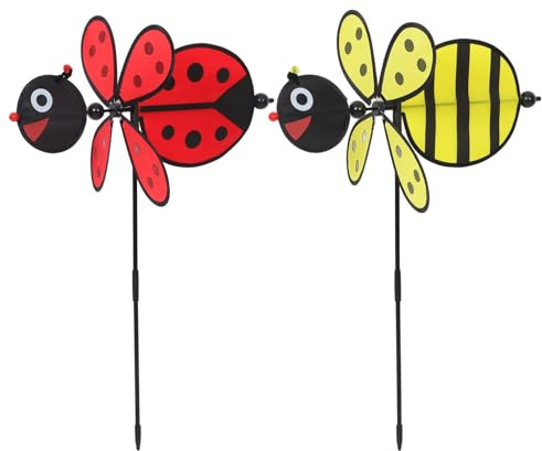 Vaguelly 2pcs Creative Bee Windmill Toys for Boy Girl Fabric Outdoor Decor Red for Garden and Home Decoration Adds Fun Atmosphere for Boy Girl