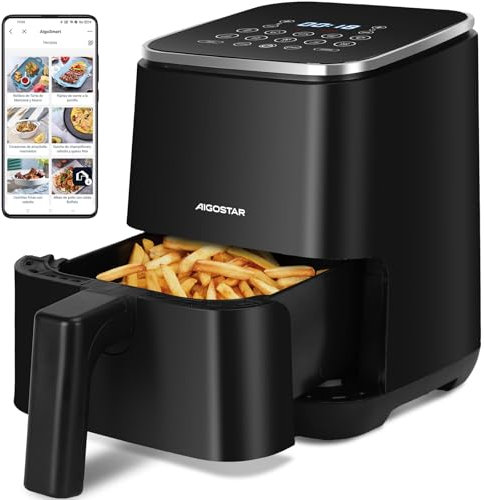 Aigostar Dot - Heißluftfritteuse 2L, Airfryer mit 8 Programmen und LED-Touchscreen, 1200W, einstellbare Zeit und Temperatur, herausnehmbarer Antihaft-Rost, leicht zu reinigen, BPA-frei