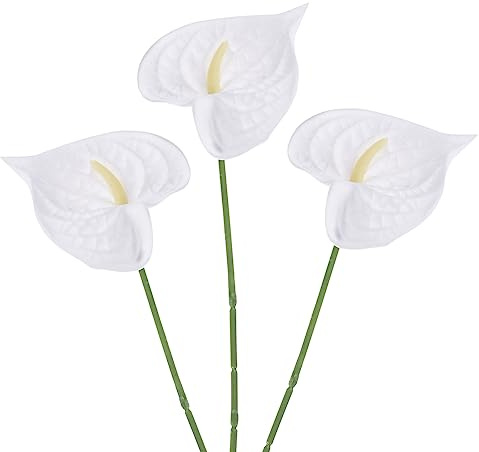 PATIKIL 13 Artificial Anthurium Lily Flowers, 3 Pack Permanent Flower Floral Arrangements Bouquet for Home Decor Bridal Wedding Festival Party, White