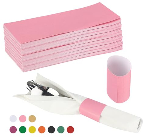 Germiwipe Paper Napkin Band Box of 500,Napkin Rings Self Adhesive,Silverware Wraps Bands Perfect for Birthday Parties, Weddings, Family Reunion & Events(Pink-500pcs)