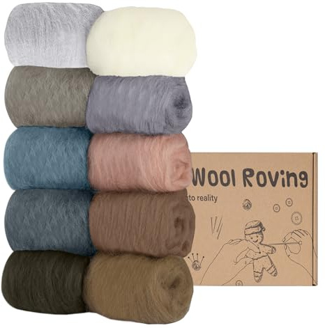 Homewit Wolle Zum Filzen Filzwolle 10 Farben Je 10g,Filzwolle Trockenfilzen Nassfilzen Neutralfarbige Umrisse Märchenwolle Basteln Schafwolle Set Für Starter DIY Wolle Handwerk