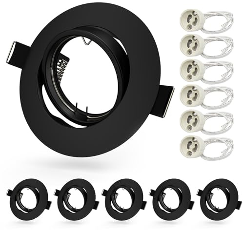 Allesgute 6X Recessed Ceiling Lighting Round GU10 Spot Light Fittings Black Matte 30° Tilt Adjustable Downlight for Ceiling Flush Mounted Spotlights Frame 240V with Lamp Holder, Bulbs not Included