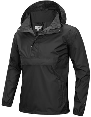 33,000ft Herren Regenjacke Leichter Wasserdichter Packbarer Pullover mit Kapuze und Reflektor für Fahrrad Wandern Outdoor, Schwarz M