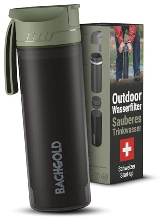 Bachgold Borraccia filtrante professionale outdoor con capacità di filtraggio di 1500L I Rimuove il 99,99% batteri e filtra microplastiche, particelle e cloro I Per blackout e crisi, Verte 500ml