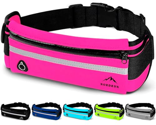 Nordrun® Laufgürtel für alle Handys | Verstellbarer und Wasserdichter Handytasche Joggen | Laufgürtel Handy | Running Belt | Handyhalterung Joggen | Laufen Zubehör | Lauftasche (Rosa)