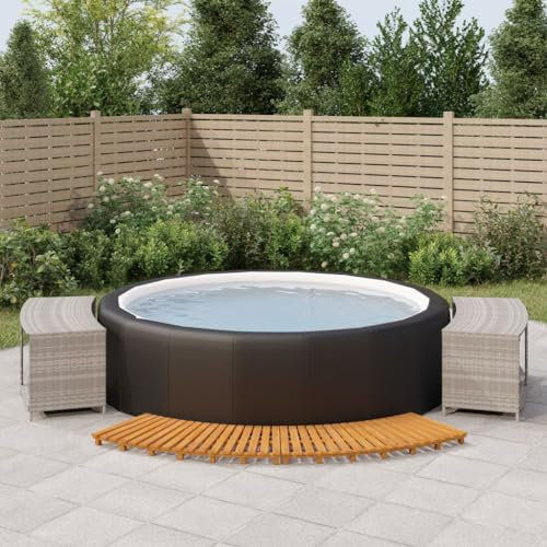 AUUIJKJF Pool & Spa Hot Tub Surround Grey Poly Rattan and Solid Wood Acacia Home & Garden