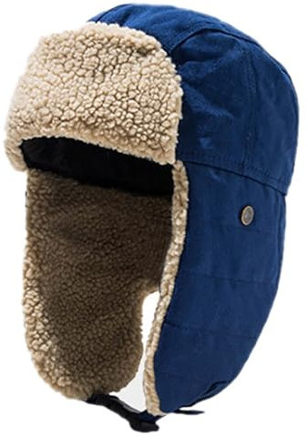 Verstellbare Trappermütze für Damen und Herren mit Thermo-Ohrenklappen und modischem Herbststil für Jungen und Mädchen, Blau 287, One size