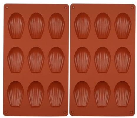 2 Pezzi Stampi Madeleines Silicone, Stampo Madeleine, Forno Stampo Madeleine, Madeleine Stampo, 9 Fori, Stampi in Silicone da Forno Rosso Mattone,Per Cioccolato, Torte, Biscotti, Caramelle Gelatina
