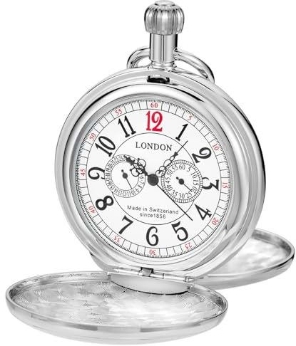 Vintage Silver Train London Design Mechanische Handaufzug Taschenuhr Edelstahl Herrenuhren mit Kette