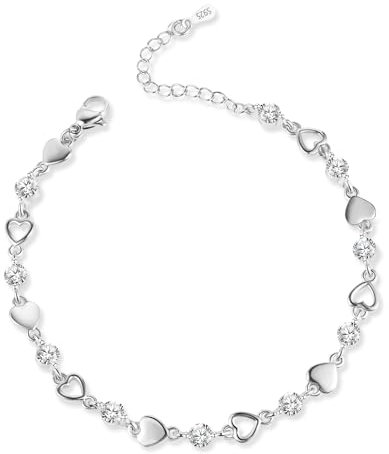ALEXCRAFT Armband Silber 925 Damen Herz Zirkonia Armkette Valentinstag Muttertag Geburtstags Weihnachten Geschenk für Sie Frauen Freundin mama Geschenke Schmuck Verstellbare Kette 18+3 cm