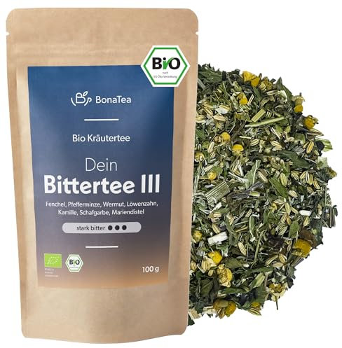 BIO Bittertee mit Löwenzahn, Wermut, Mariendistel und weiteren leckeren Bitterkräutern - Bitterstoff Kräutertee 100g Intensität: Stark