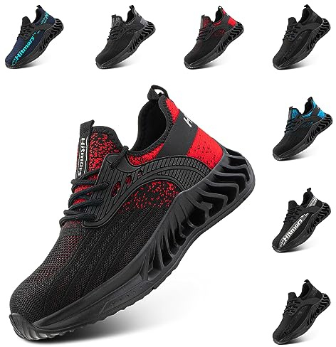 Hitmars Scarpe Antinfortunistiche Uomo da Lavoro Donna Punta in Acciaio Leggere Estive Scarpa Antinfortunistica Uomo s1p s1 s2 s3 SRC Sicurezza 1 Rosso EU 44