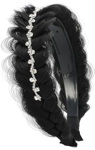 TOECWEGR Geflochtenes Haarband Kristall VerschöNert Unordentlich Breit 2 SträHnen Flauschige Zopf PerüCke Mit ZäHnen Damen Stirnband