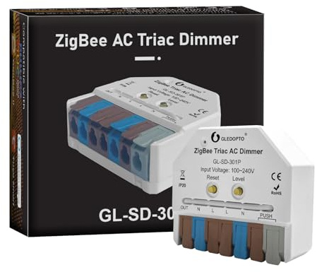 GLEDOPTO ZigBee 3.0 Triac AC Dimmer Switch Mini LED Dimmable Switch 400W Max Push Button Smart App Voice Control Work with H/ue Alexa Conbee II Homey Zigbee2mqtt Home Assistant (Hub Required)