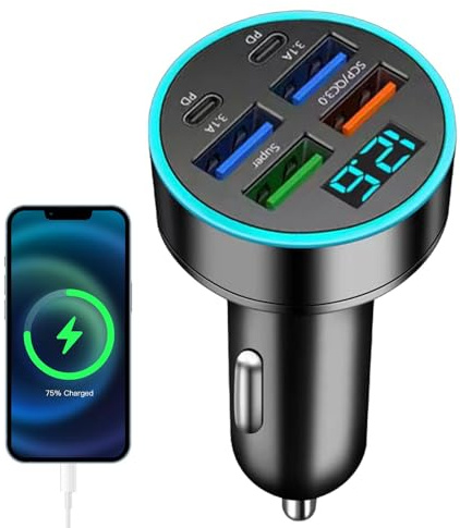 Caricabatteria da auto USB | Caricatore USB da 66 W con multi-porta - Blocco caricabatterie da auto multifunzionale, caricabatterie rapido per telefono per la ricarica di più dispositivi