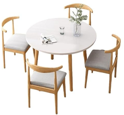 oenyaeu Runder Konferenztisch, 1 Tisch und 4 Stühle, rund, Frühstücksbar, Küche, Esstisch, Set mit Tisch und Stuhl, Set für Küche für kleine Räume, Restaurant (weiß, 70 x 70 x 75 cm)