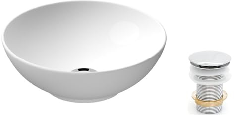 VBChome Waschbecken 40 x 40 cm Keramik Weiß Runden Waschtisch Handwaschbecken Aufsatzwaschbecken Komfortabel Modern Elegant Waschbecken mit Click-Clack Weiß