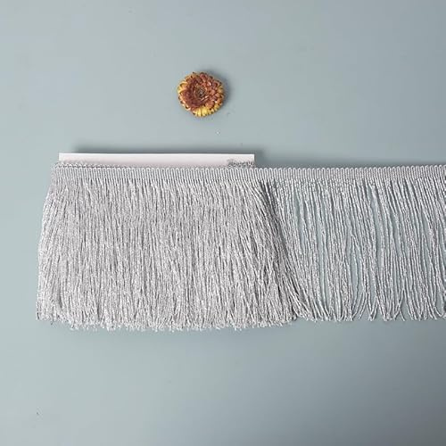 WANYI 5 Yard 15CM Ancho Flecos Borlas de Seda, Lentejuelas para Ropa, Costura, Manualidades, Disfraces, Decoración(Plata)