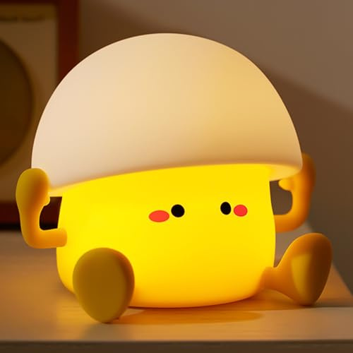 Egg Yolk Night Light Gifts, Mushroom Cute Silicone Nightlights for Kids, LED Touch Lamp, Portable Rechargeable Children's Room Light, Bedside Lamp for Nursery Bedroom Table Decoration for Boys Girls